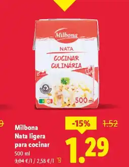 Lidl MILBONA Nata ligera para cocinar oferta
