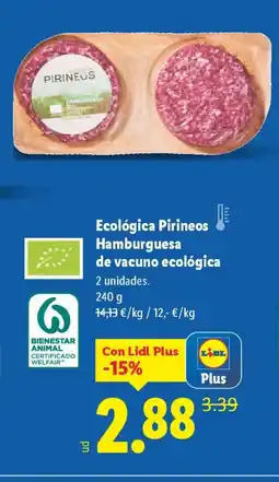 Lidl Ecológica Pirineos Hamburguesa de vacuno ecológica oferta