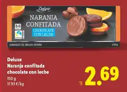 Lidl DELUXE Naranja confitada chocolate con leche oferta
