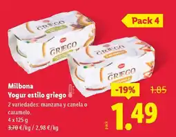 Lidl MILBONA Yogur estilo griego oferta