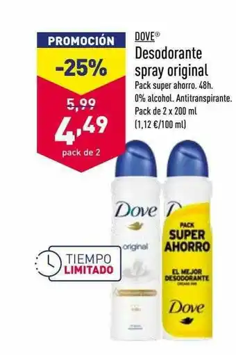 ALDI Dove Desodorante Spray Original oferta