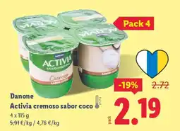 Lidl DANONE Activia cremoso sabor coco oferta