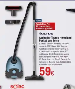 FROIZ TAURUS Aspirador Taurus Homeland Pocket con Bolsa oferta