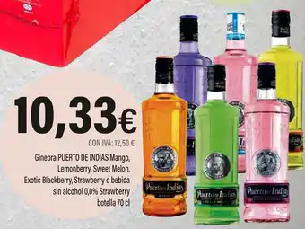PUERTO DE INDIAS Ginebra mango Lemonberry, Sweet Melon, Exotic Blackberry, Strawberry o bebida sin alcohol 0,0% Strawberry