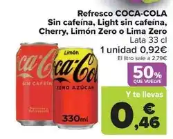 Carrefour Coca-cola - refresco sin cafeína, light sin cafeína, cherry, limón zero o lima zero oferta