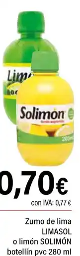 Cash Ifa LIMASOL y SOLIMÓN Zumo de lima o limón botellín pvc oferta