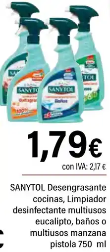 Cash Ifa SANYTOL Desengrasante cocinas, Limpiador desinfectante multiusos Colga Colgate eucalipto, baños o multiusos manzana pistola oferta