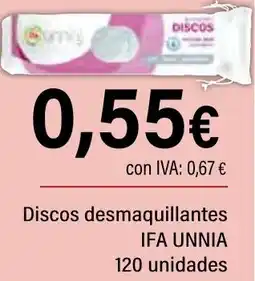 Cash Ifa IFA UNNIA Discos desmaquillantes oferta