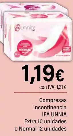 Cash Ifa IFA UNNIA Compresas incontinencia o Normal oferta