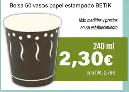 Cash Ifa BETIK Bolsa 50 vasos papel estampado oferta