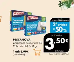 Supermercados Lupa PESCANOVA Corazones de merluza del Cabo sin piel oferta