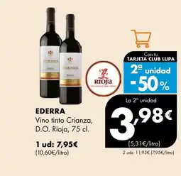 Supermercados Lupa EDERRA Vino tinto Crianza, D.O. Rioja oferta