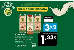 Supermercados Lupa VIVE SOY Bebida de almendras sin azúcar o de soja chocolate oferta