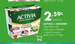 Supermercados Lupa ACTIVIA de DANONE Yogur fibras con frutos rojos y cereales o avena y nueces oferta