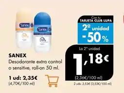 Supermercados Lupa SANEX Desodorante extra control o sensitive, roll-on oferta