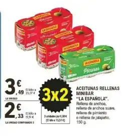 E.Leclerc LA ESPAÑOLA Rellena de anchoa, rellena de anchoa suave, Aceitunas rellenas minibar oferta
