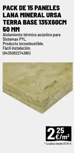 Brico Depôt Pack de 15 paneles lana mineral ursa terra base 135x60cm 50 mm oferta