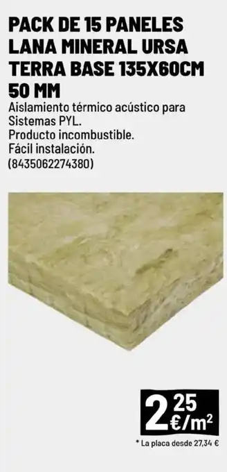 Brico Depôt Pack de 15 paneles lana mineral ursa terra base 135x60cm 50 mm oferta