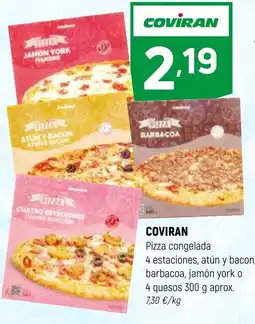 Coviran COVIRAN Pizza congelada 4 estaciones, atún y bacon, barbacoa, jamón york o 4 quesos oferta