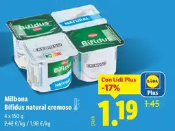 Lidl MILBONA Bífidus natural cremoso oferta
