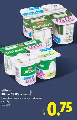 Lidl MILBONA Bífidus 0% 0% natural oferta