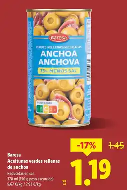 Lidl BARESA Aceitunas verdes rellenas de anchoa oferta