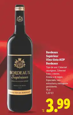 Lidl Bordeaux Supérieur Vino tinto AOP Bordeaux oferta