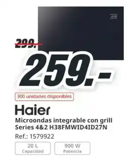 MediaMarkt HAIER Microondas integrable con grill Series 4&2 H38FMWID4ID27N oferta