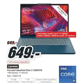 MediaMarkt LENOVO Portátil IdeaPad Slim 3 15IRH10 oferta