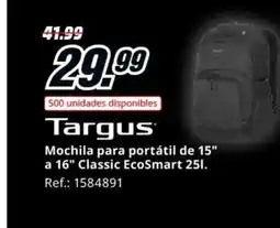 MediaMarkt TARGUS Mochila para portátil de 15" a 16" Classic EcoSmart oferta