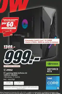 MediaMarkt MSI PC gaming MAG Infinite S3 14NVL5-3028EU oferta
