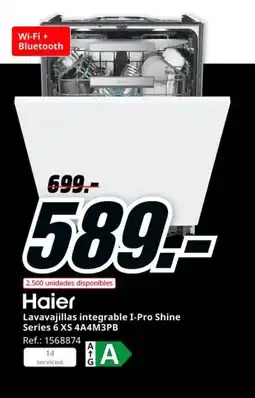 MediaMarkt HAIER Lavavajillas integrable I-Pro Shine Series 6 XS 4A4M3PB oferta