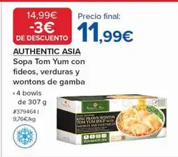 Costco AUTHENTIC ASIA Sopa Tom Yum con fideos, verduras y wontons de gamba oferta