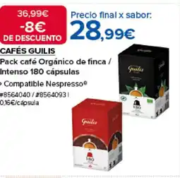 Costco CAFÉS GUILIS Pack café Orgánico de finca / Intenso 180 cápsulas oferta