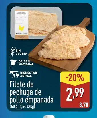 Filete de pechuga de pollo empanada