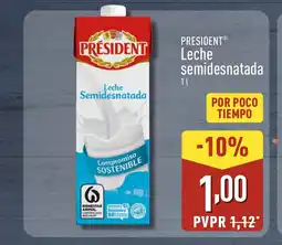 ALDI PRESIDENT Leche semidesnatada oferta