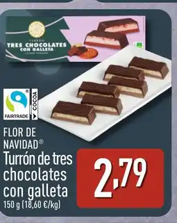 ALDI FLOR DE NAVIDAD Turrón de tres chocolates con galleta oferta