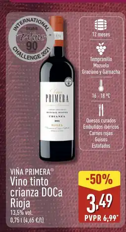 ALDI VIÑA PRIMERA Vino tinto crianza DOCa Rioja oferta