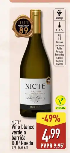 ALDI NICTE Vino blanco barrica DOP Rueda oferta