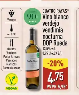 ALDI CUATRO RAYAS Vino blanco verdejo vendimia nocturna DOP Rueda oferta