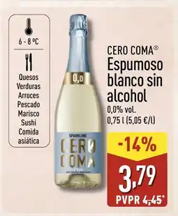 ALDI CERO COMA Espumoso blanco sin alcohol oferta