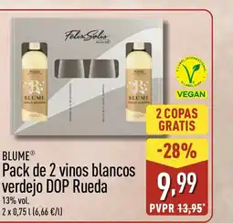 ALDI BLUME Pack de 2 vinos blancos verdejo DOP Rueda oferta