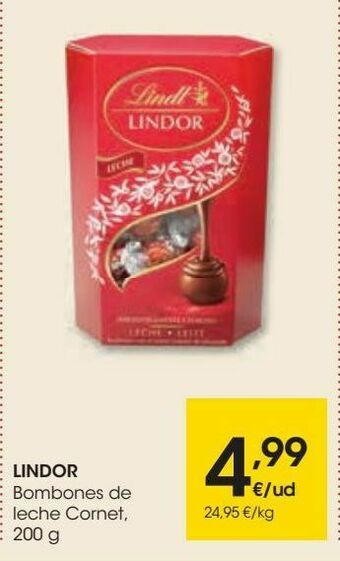 Eroski Bombones de leche cornet, 200 g lindor oferta