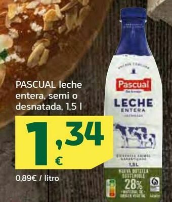 HiperDino Pascual leche entera, semi o desnatada oferta