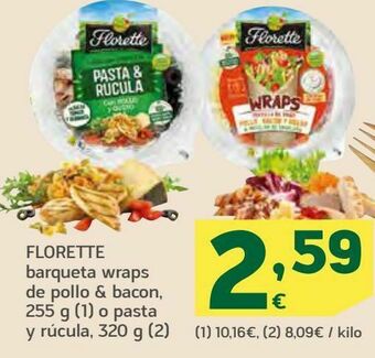 HiperDino Florette barqueta wraps de pollo & bacon, o pasta y rúcula oferta