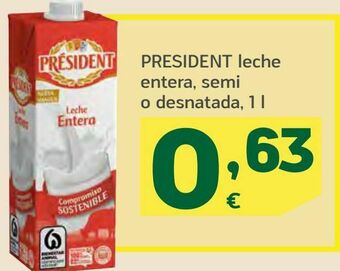 HiperDino President leche entera, semi o desnatada oferta
