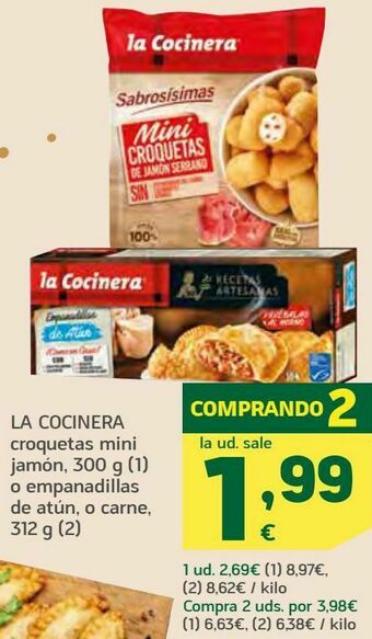 HiperDino La cocinera croquetas mini jamón, o empanadillas de atún, o carne oferta