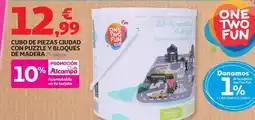 Alcampo One two fun - cubo de piezas ciudad con puzzle y bloques de madera oferta