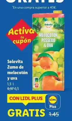 Lidl Solevita - zumo de melocoton y uva oferta