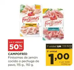 Alimerka CAMPOFRÍO Finíssimas de jamón cocido o pechuga de pavo oferta